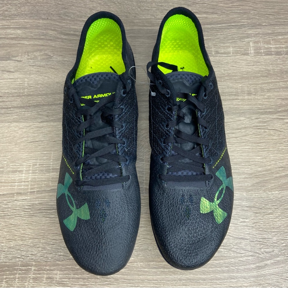 Under Armour Black Green Speedfrom Sprint 2 Track Spikes Sneaker Size 10 NWOT - Picture 4 of 9